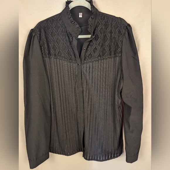 Boutique blouse with lace and pleats size large - Picture 1 of 8